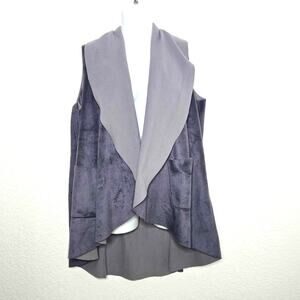 LOGO by Lori Goldstein Double Faced Sleeveless Open Cardigan Size 2X Faux Suede